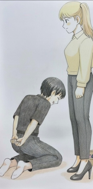 Kneeling Discipline - Cartoon
